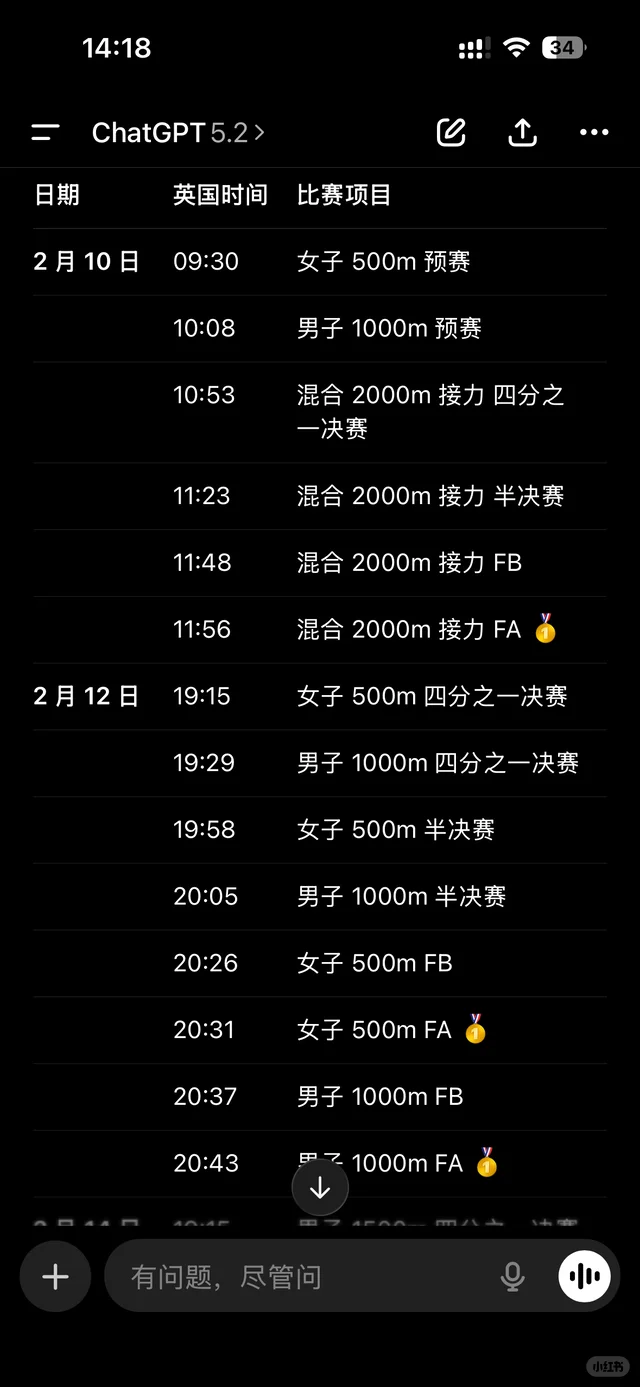 短道速滑项目 冬奥会转换为英国时间
