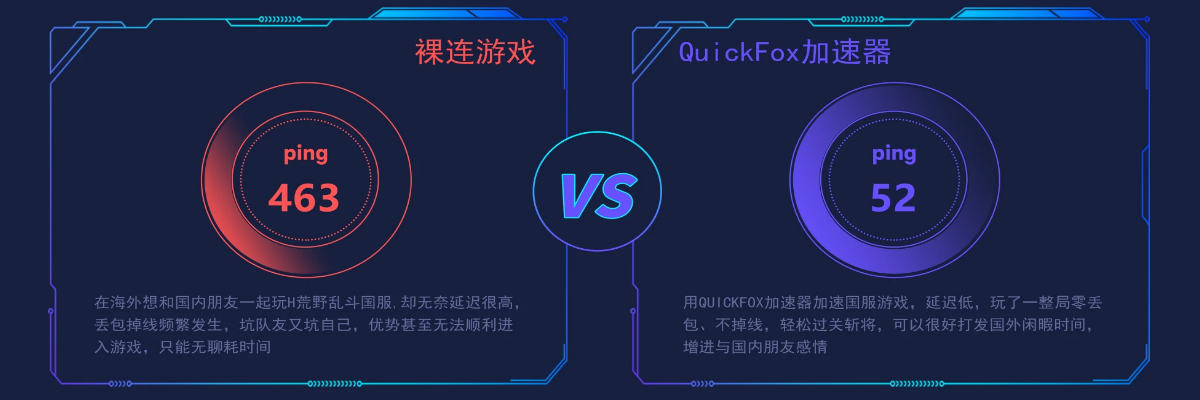 quickfox回国加速器实测国服游戏前后对比