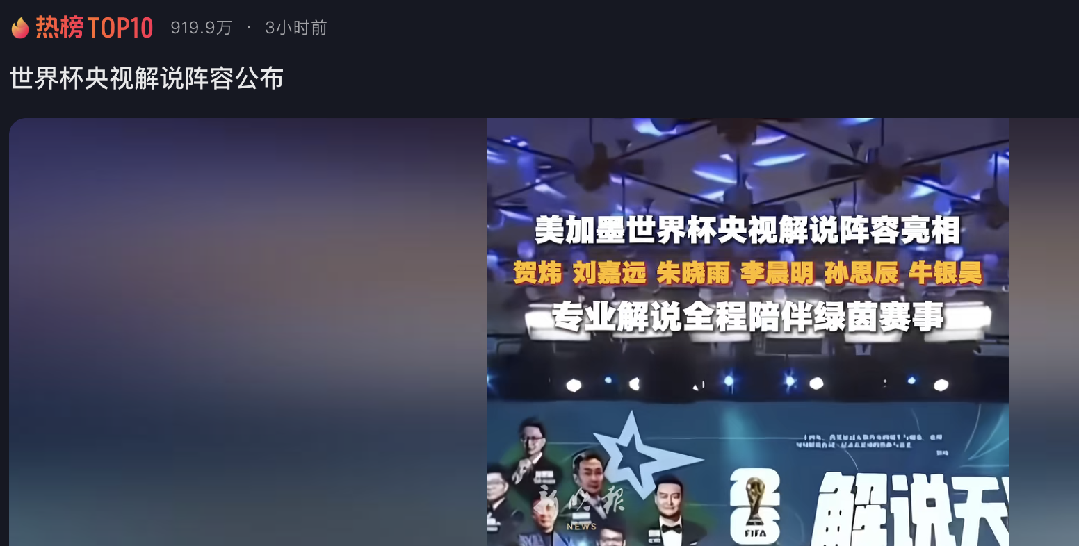 世界杯美加墨中国解说名单公布