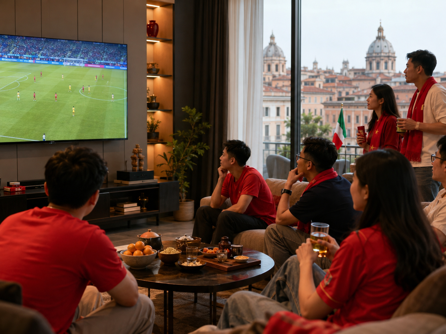 在意大利华人球迷观看世界杯