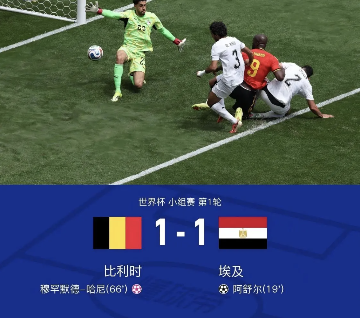 G组:比利时 1-1 埃及
