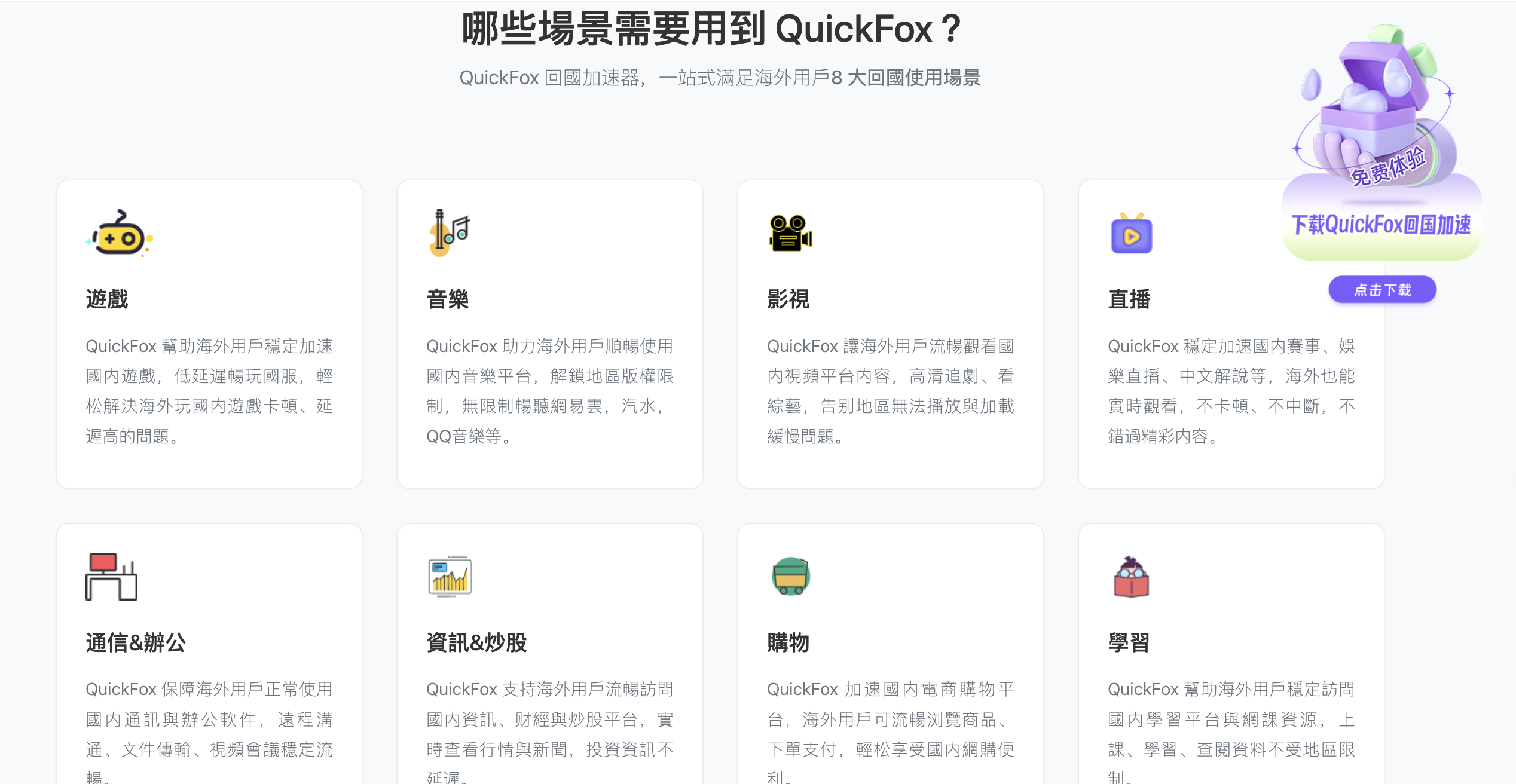 quickfox回国加速器对于海外华人翻墙回国全场景加速