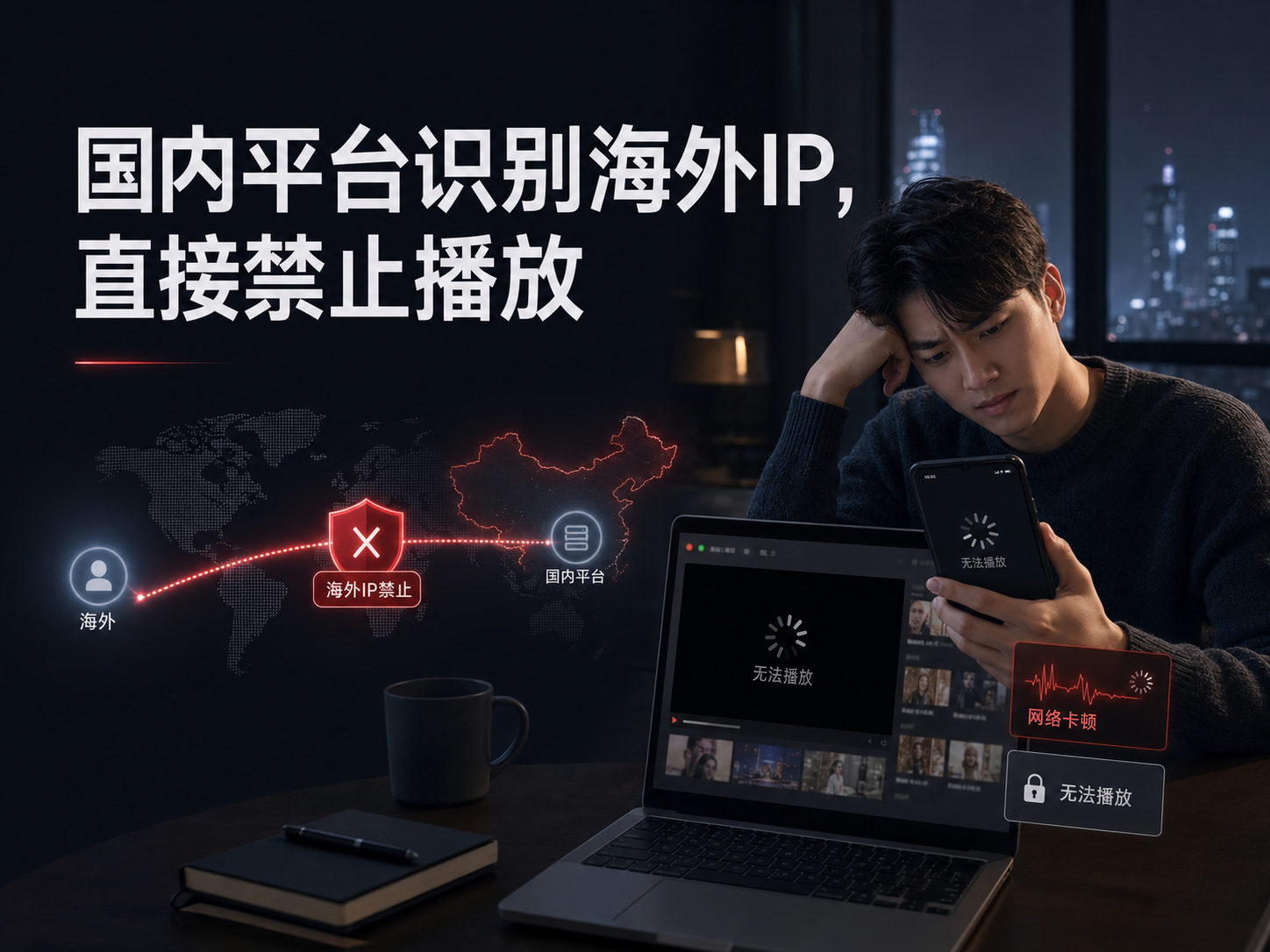 国内平台识别海外IP，直接禁止播放