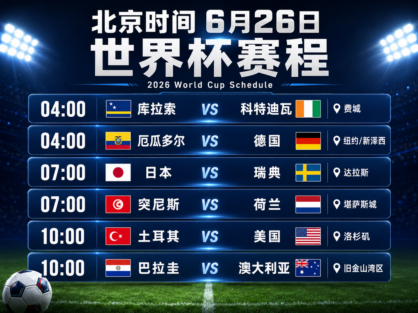 世界杯6.26赛程