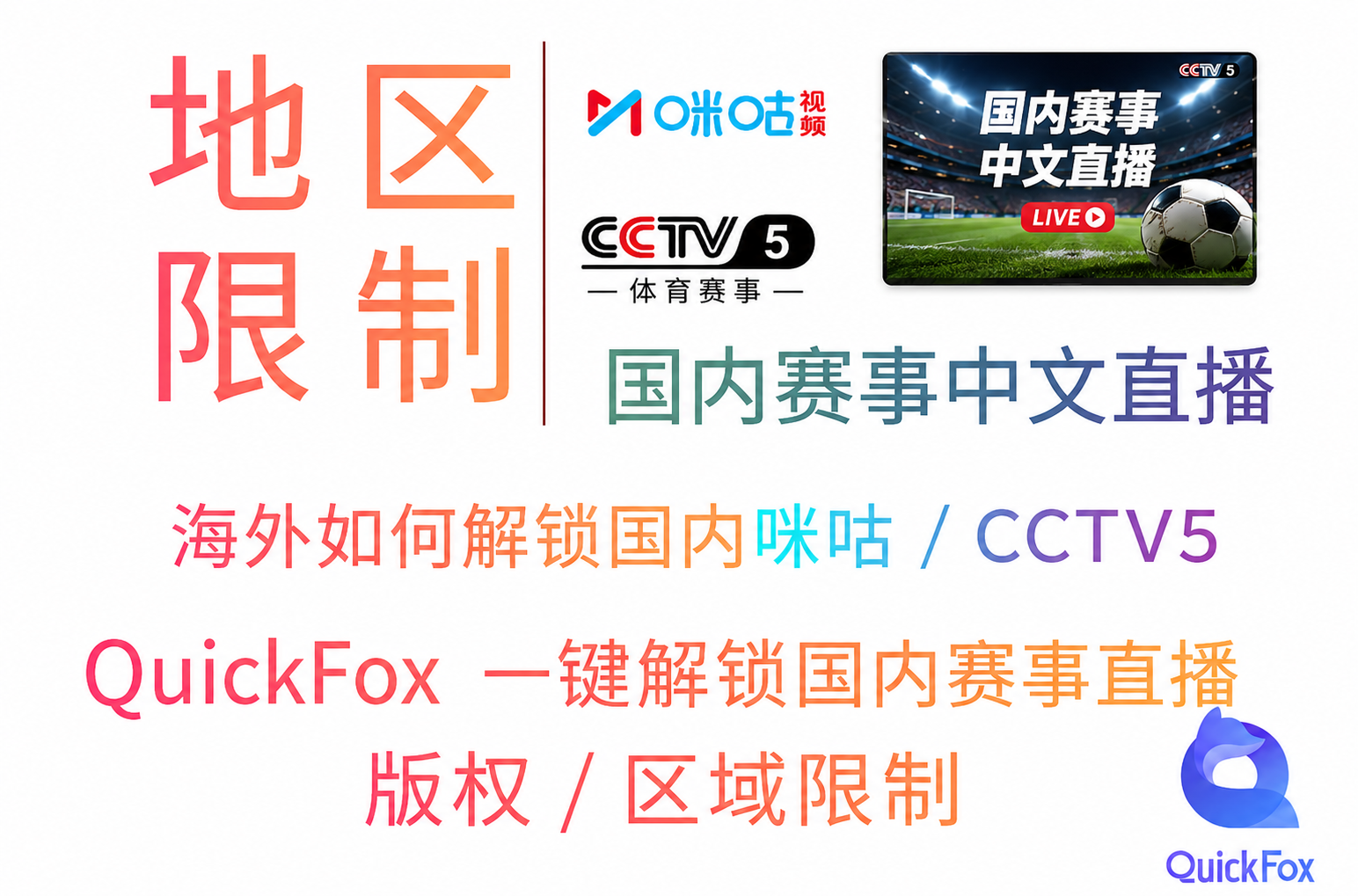 海外看国内平台cctv5 咪咕赛事直播用quickfox回国加速器