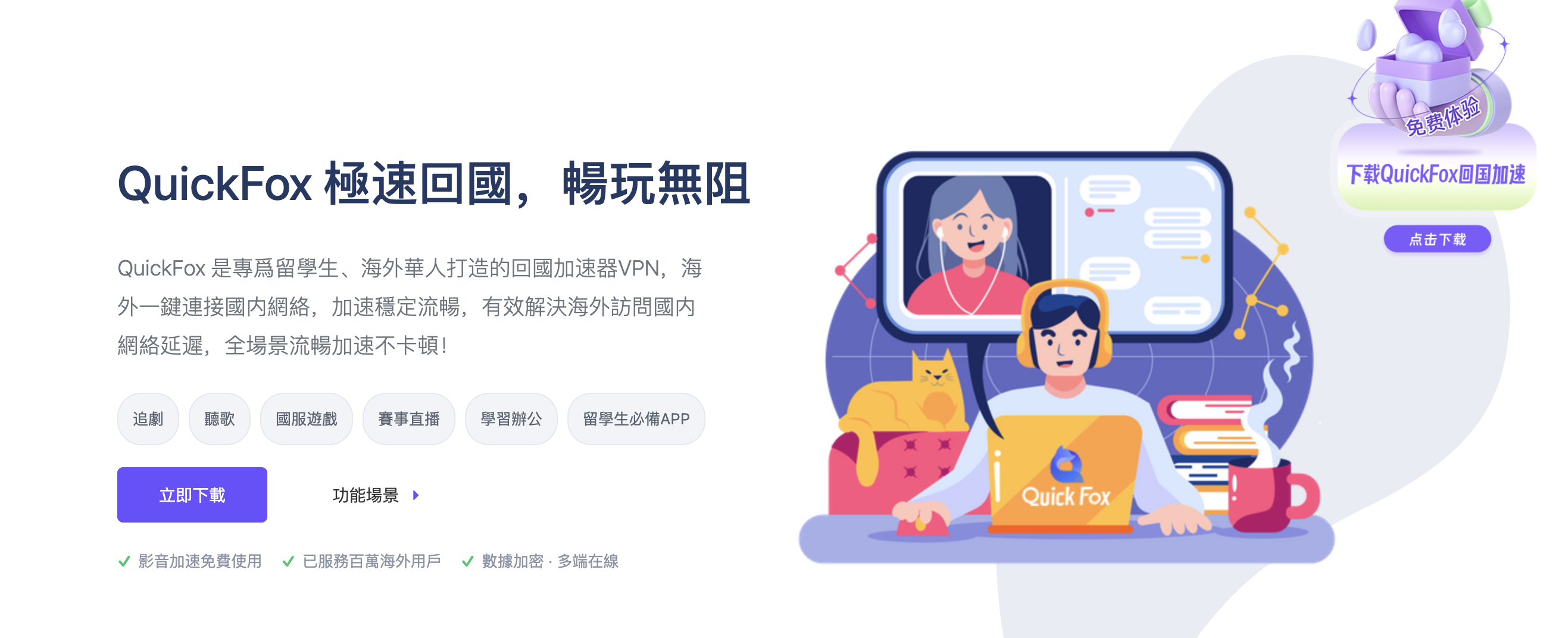 QuickFox 留学生认证:8 项专属福利,认证即领! QuickFox 留学生认证:8 项专属福利,认证即领!