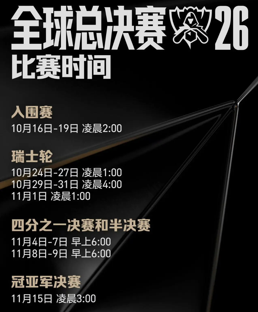 LOL S16全球总决赛 比赛时间(均为北京时间)